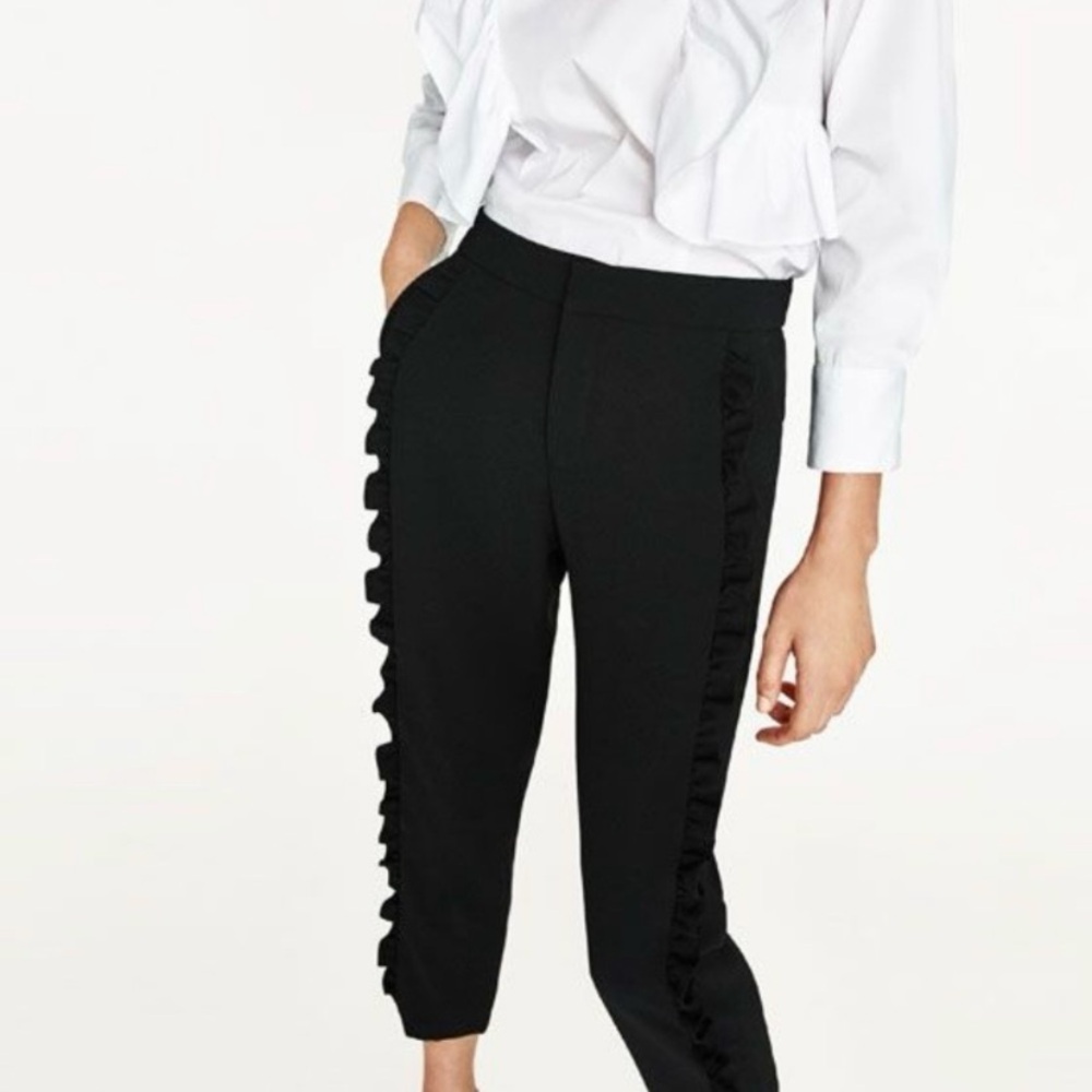 Zara ruffle frill side seam trouser pants black
